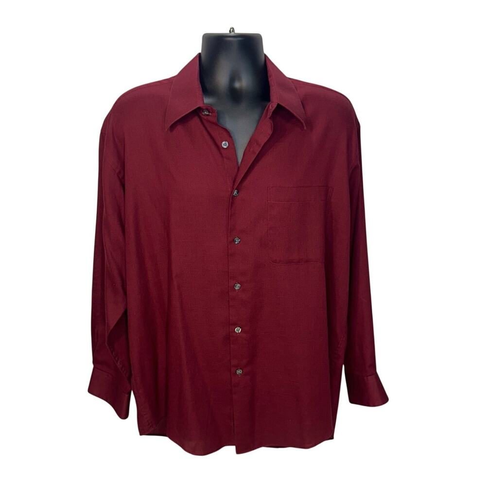Yves Saint Laurent YSL Men's Burgundy Button Down Dress Shirt L 16.5 32-33 vtg